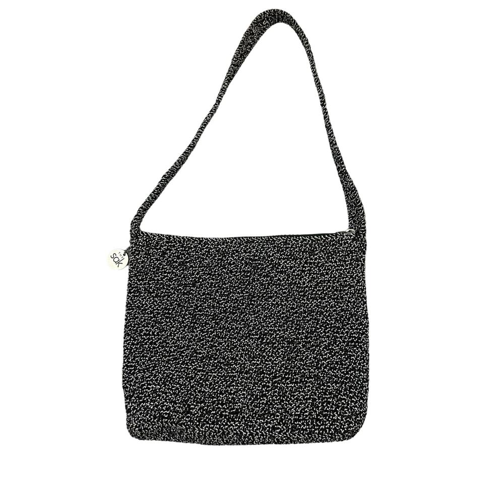 The Sak Crochet Shoulder‎ Bag Black Silver Sparkle Hobo Purse